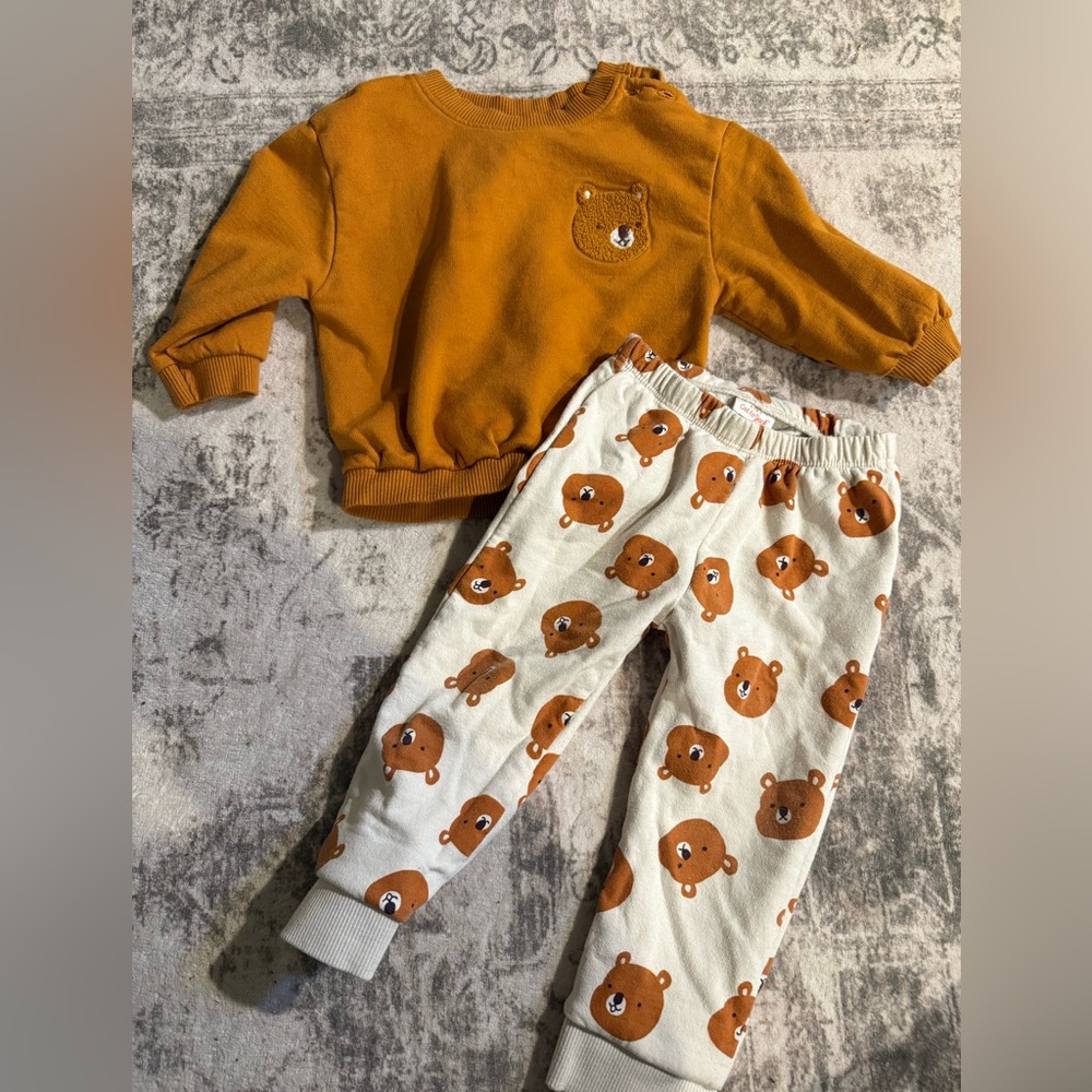 Cat & Jack Bear Print Set - Mustard and Cream